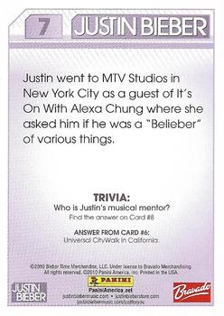 2010 Panini Justin Bieber #7 Justin went to MTV Studios in New York City as Back