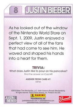 2010 Panini Justin Bieber #8 As he looked out of the window of the Nintendo Back