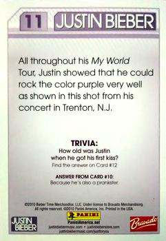 2010 Panini Justin Bieber #11 All throughout his My World Tour, Justin showe Back