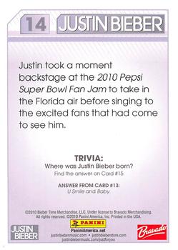 2010 Panini Justin Bieber #14 Justin took a moment backstage at the 2010 Pep Back