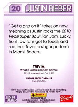 2010 Panini Justin Bieber #20 Get a grip on it takes on new meaning as Justin Back