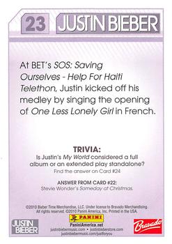 2010 Panini Justin Bieber #23 At BET's SOS: Saving Ourselves - Help For Hait Back
