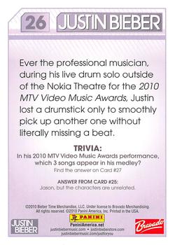 2010 Panini Justin Bieber #26 Ever the professional musician, during his liv Back