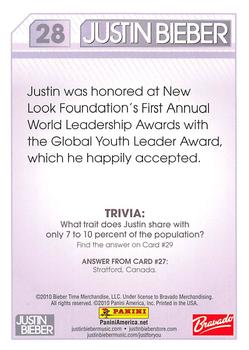2010 Panini Justin Bieber #28 Justin was honored at New Look Foundation's Fi Back