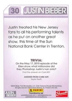 2010 Panini Justin Bieber #30 Justin treated his New Jersey fans to all his Back