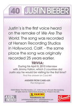 2010 Panini Justin Bieber #40 Justin's is the first voice heard on the remak Back