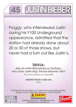 2010 Panini Justin Bieber #45 Froggy, who interviewed Justing during his Y10 Back