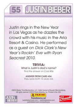 2010 Panini Justin Bieber #55 Justin rings in the New Year in Las Vegas as h Back
