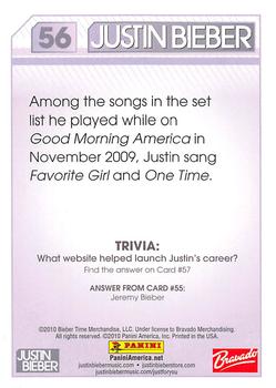 2010 Panini Justin Bieber #56 Among the songs in the set list he played whil Back