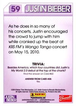 2010 Panini Justin Bieber #59 As he does in so many of his concerts, Justin Back