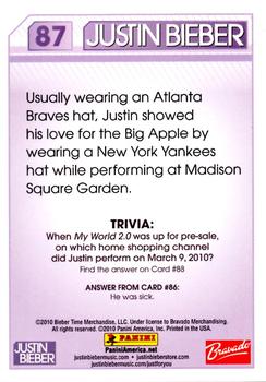 2010 Panini Justin Bieber #87 Usually wearing an Atlanta Braves hat, Justin Back