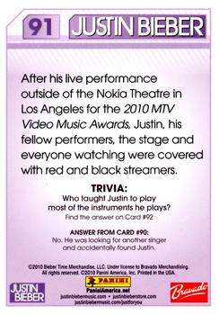 2010 Panini Justin Bieber #91 After his live performance outside of the Noki Back