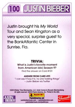 2010 Panini Justin Bieber #100 Justin brought his My World Tour and Sean King Back