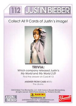 2010 Panini Justin Bieber #112 Puzzle One 4/9 (Middle Left) Back