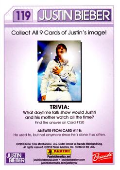 2010 Panini Justin Bieber #119 Puzzle Two 2/9 (Upper Middle) Back