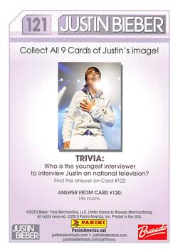 2010 Panini Justin Bieber #121 Puzzle Two 4/9 (Middle Left) Back
