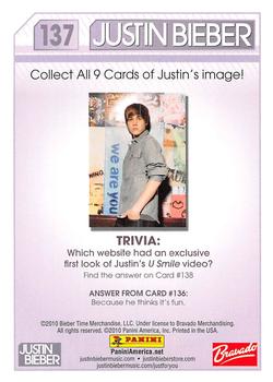 2010 Panini Justin Bieber #137 Puzzle Four 2/9 (Upper Middle) Back