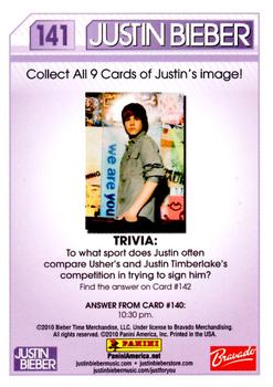 2010 Panini Justin Bieber #141 Puzzle Four 6/9 (Middle Right) Back
