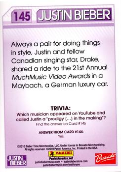 2010 Panini Justin Bieber #145 Always a pair for doing things in style, Justi Back