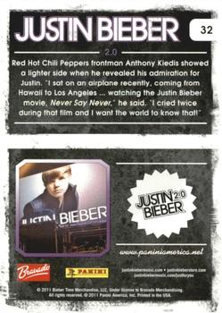 2011 Panini Justin Bieber #32 Red Hot Chili Peppers frontman Back