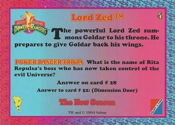 1995 Collect-A-Card Power Rangers The New Season Hobby #4 Lord Zed Back