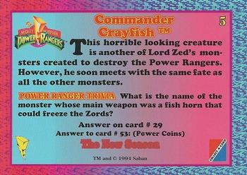 1995 Collect-A-Card Power Rangers The New Season Hobby #5 Commander Crayfish Back