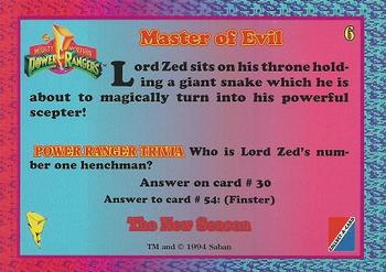 1995 Collect-A-Card Power Rangers The New Season Hobby #6 Master of Evil Back