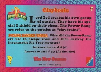 1995 Collect-A-Card Power Rangers The New Season Hobby #7 Claybrain Back