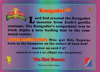 1995 Collect-A-Card Power Rangers The New Season Retail #3 Kongador Back