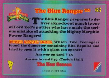 1995 Collect-A-Card Power Rangers The New Season Retail #63 The Blue Ranger Back