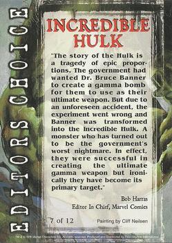 1998 Marvel Creators Collection - Editor's Choice #7 Incredible Hulk Back