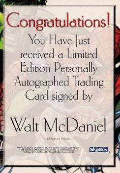 1998 Marvel Creators Collection - Autographs #A18 Walt McDaniel Back