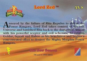 1995 Collect-A-Card Power Rangers The New Season Wal-Mart - Foil-Stamped Character #AN-8 Lord Zed Back