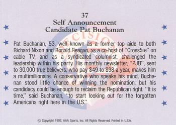 1992 Wild Card Decision '92 #37 Pat Buchanan Back