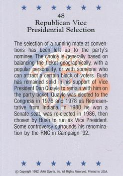 1992 Wild Card Decision '92 #48 Republican VP Selection Back