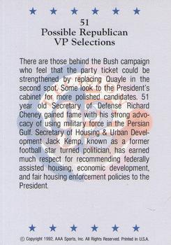 1992 Wild Card Decision '92 #51 Possible Republican VP Selections Back