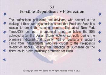 1992 Wild Card Decision '92 #53 Possible Republican VP Selection Back