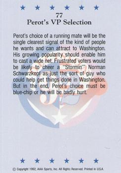 1992 Wild Card Decision '92 #77 Perot's VP Selection Back