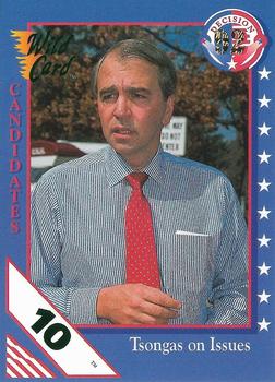1992 Wild Card Decision '92 - 10 Stripe #24 Tsongas on Issues Front