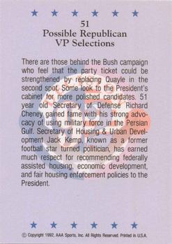 1992 Wild Card Decision '92 - 50 Stripe #51 Possible Republican VP Selections Back