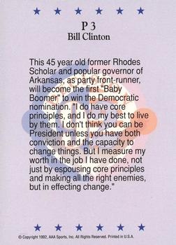 1992 Wild Card Decision '92 - Promos #P3 Bill Clinton Back