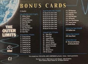 2002 Rittenhouse The Outer Limits Premiere Edition #C1 Checklist / Bonus Cards Back