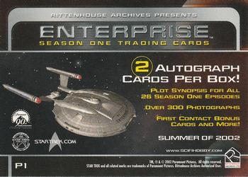 2002 Rittenhouse Star Trek Enterprise Season 1 #P1 Season One Trading Cards Back