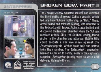 2002 Rittenhouse Star Trek Enterprise Season 1 #8 Broken Bow, Part II Back