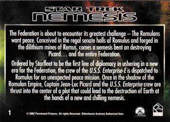 2002 Rittenhouse Star Trek: Nemesis #1 Star Trek Nemesis Back