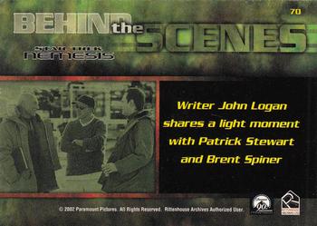 2002 Rittenhouse Star Trek: Nemesis #70 Writer John Logan shares a light moment with Back