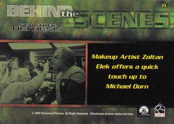 2002 Rittenhouse Star Trek: Nemesis #71 Makeup Artist Zoltan Elek offers a quick tou Back