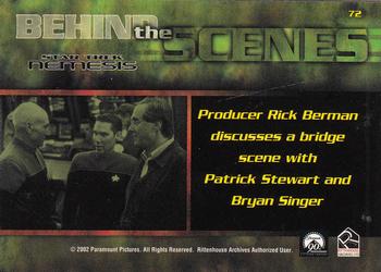 2002 Rittenhouse Star Trek: Nemesis #72 Producer Rick Berman discusses a bridge scen Back