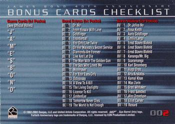 2002 Rittenhouse James Bond 40th Anniversary #2 Bonus Cards Checklist Back