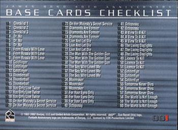 2002 Rittenhouse James Bond 40th Anniversary #1 Base Cards Checklist Back
